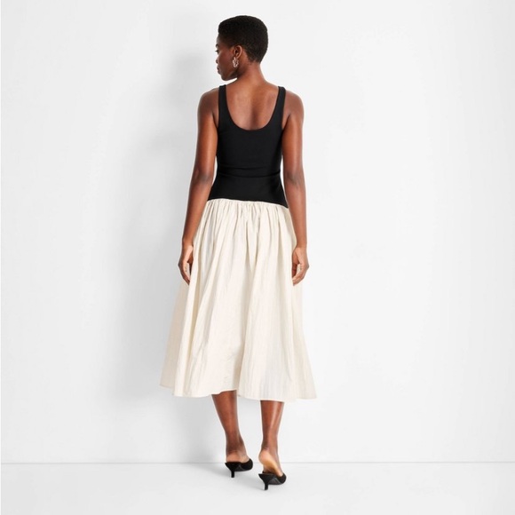 Sleeveless Contrasting Knit Ankle Dress Future Collective NWT Black Cream - Picture 3 of 8